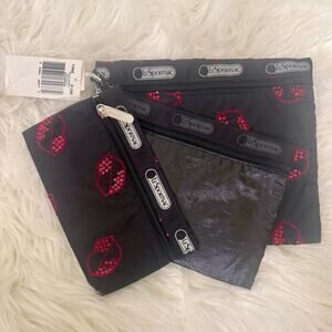 Y2K LeSportsac Triple Pouch Set Hot Kiss Red Sequin Lips Valentine NEW DAMAGED
